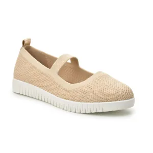 Women's beige breathable knit fabric loafers